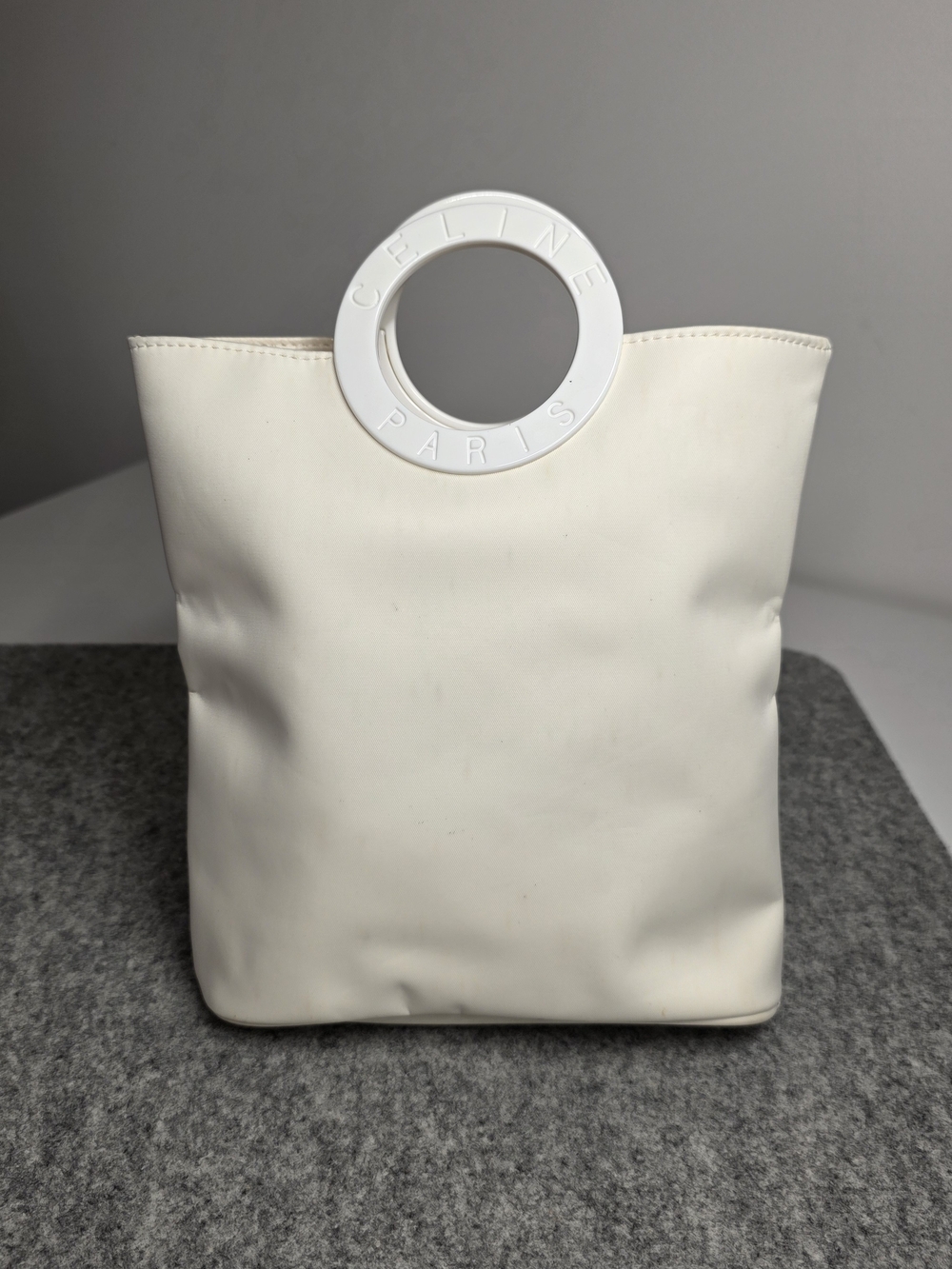 Celine Paris OFF-White Tote Bag with Signature Circle Handle
